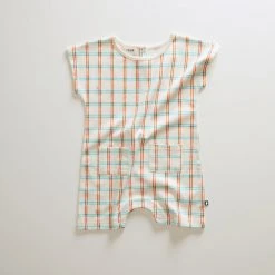 Oeuf Organic Pima Cotton Square Romper - Gardenia Check