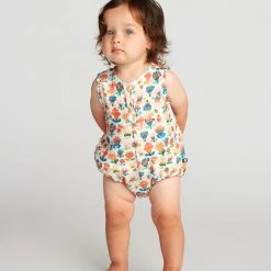 Oeuf Linen Large Flower Pocket Romper - Multi SALE