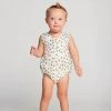 Oeuf Linen Button Down Clover Romper - Gardenia Clover SALE