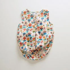 Oeuf Linen Large Flower Pocket Romper - Multi SALE