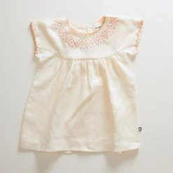 Oeuf SALE Linen Cross Stitch Dress - Fuschia