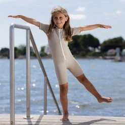 Petit Crabe Cotton & Linen Exclusive Noe UV SS Bodysuit - Cappuccino