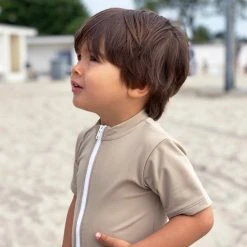 Petit Crabe Cotton & Linen Exclusive Noe UV SS Bodysuit - Cappuccino