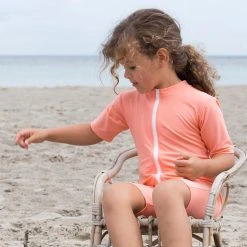 Petit Crabe Cotton & Linen Noe Star UV SS Swim Bodysuit - Coral