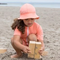 Petit Crabe Cotton & Linen Noe Star UV SS Swim Bodysuit - Coral