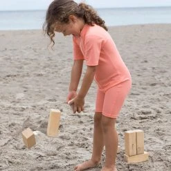 Petit Crabe Cotton & Linen Noe Star UV SS Swim Bodysuit - Coral