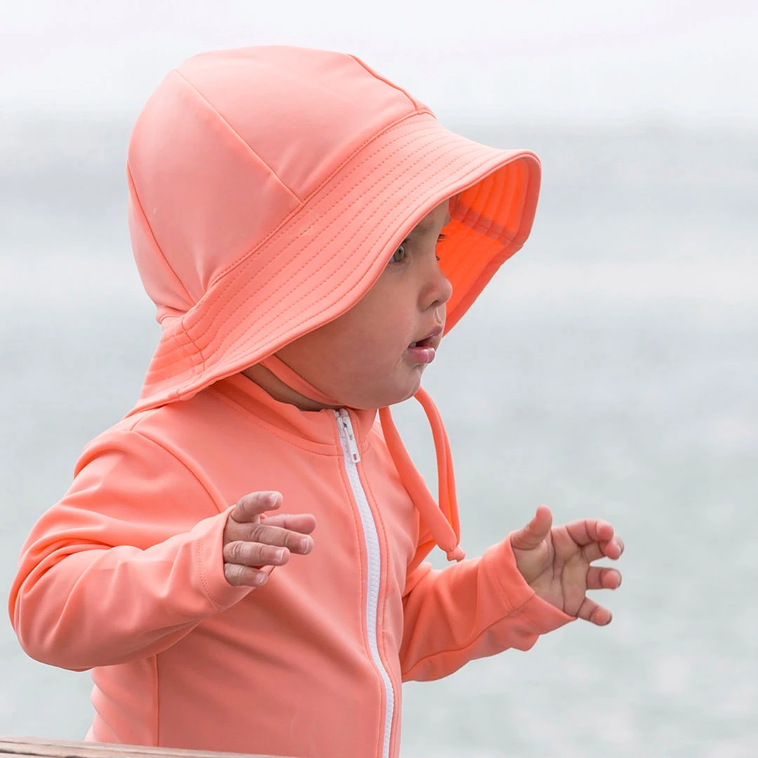 Petit Crabe Frey UV Swim Sun Hat - Coral Cotton & Linen