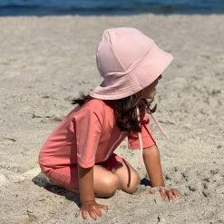 Petit Crabe Cotton & Linen Frey UV Swim Sun Hat - Rose Nude