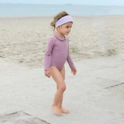 Petit Crabe Peter Pan UV LS Collar Swimsuit - Heather