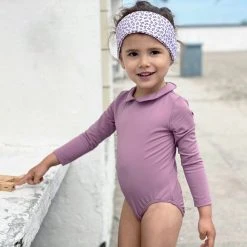 Petit Crabe Peter Pan UV LS Collar Swimsuit - Heather