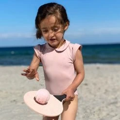 Petit Crabe Swimwear Peter Pan UV SS Collar Swimsuit - Rose Nude