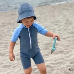 Petit Crabe Cotton & Linen Frey UV Swim Sun Hat - Coal