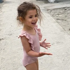 Petit Crabe Bade UV Swimsuit - Rose Nude Cotton & Linen