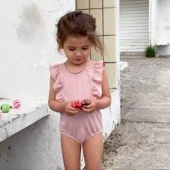 Petit Crabe Bade UV Swimsuit - Rose Nude Cotton & Linen