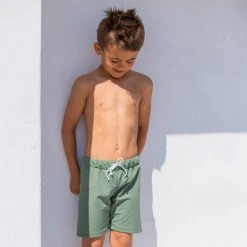 Petit Crabe Alex UV Swim Shorts - Olive Cotton & Linen