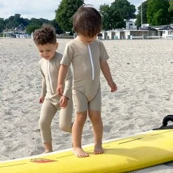 Petit Crabe Cotton & Linen Exclusive Noe UV SS Bodysuit - Cappuccino