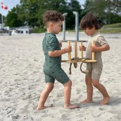 Petit Crabe Cotton & Linen Exclusive Noe UV SS Bodysuit - Cappuccino