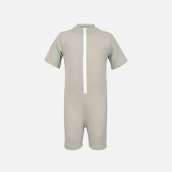 Petit Crabe Cotton & Linen Exclusive Noe UV SS Bodysuit - Cappuccino