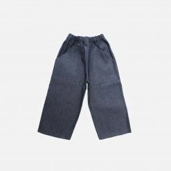 P Denim Cotton & Linen Cotton Denim Wide Jeans - Indigo
