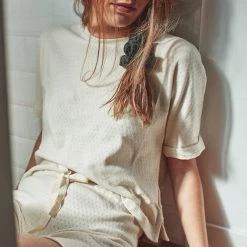 Poudre Organic SALE Women's Organic Cotton Pointelle Shorts - Almond Milk