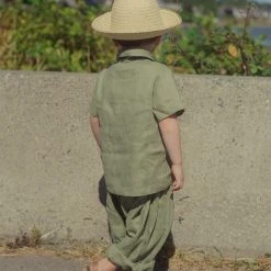 Red Creek Kids Linen Short Sleeve Work Shirt - Basil