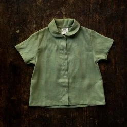 Red Creek Kids Linen Short Sleeve Work Shirt - Basil