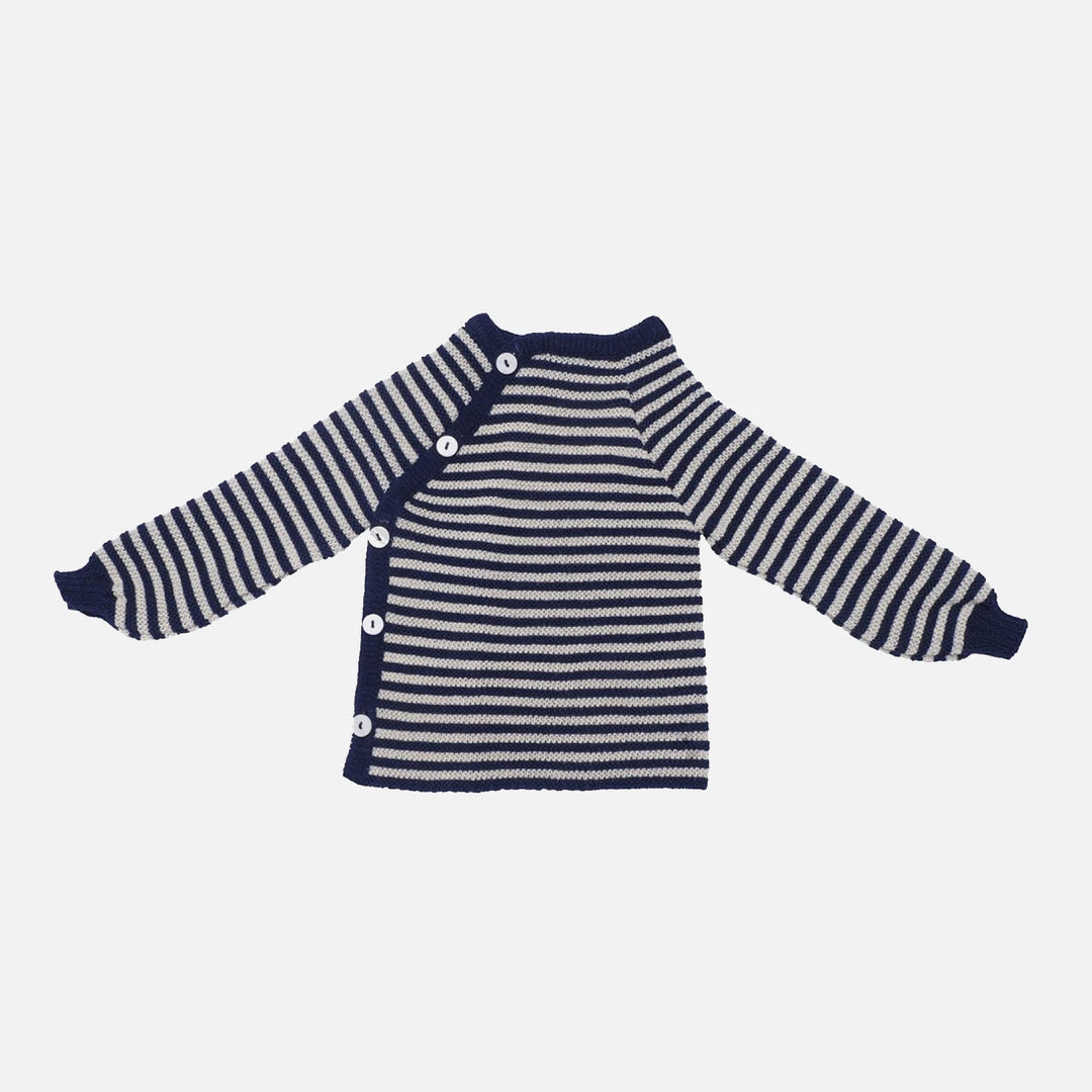 Reiff Tops & Sweaters Organic Merino Wool Wrap Cardigan - Navy/Natural Stripe