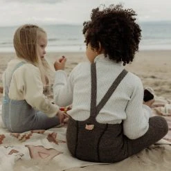 Silly Silas Cotton & Linen Cotton Rib Footless Tights With Braces - Licorice Peanut