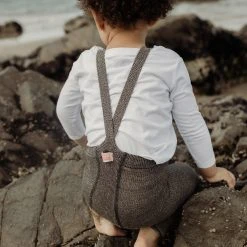 Silly Silas Cotton & Linen Cotton Rib Footless Tights With Braces - Licorice Peanut