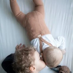 Silly Silas Cotton & Linen Cotton Rib Tights With Braces - Light Brown/Blush