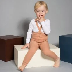 Silly Silas Cotton Rib Footless Tights With Braces - Light Brown/Blush Cotton & Linen