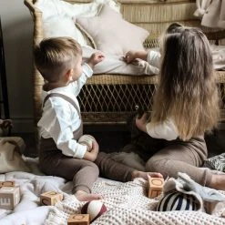 Silly Silas Cotton & Linen Cotton Rib Footless Tights With Braces - Cocoa Melange