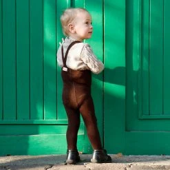 Silly Silas Cotton Rib Tights With Braces - Chocolate