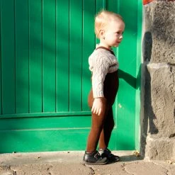 Silly Silas Cotton Rib Tights With Braces - Chocolate