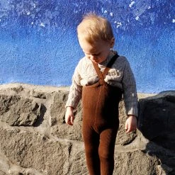 Silly Silas Cotton Rib Tights With Braces - Chocolate