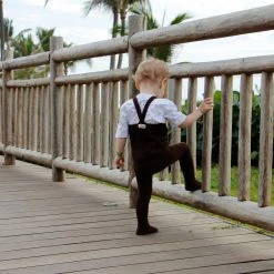 Silly Silas Cotton Rib Tights With Braces - Chocolate