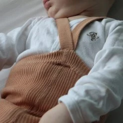 Silly Silas Cotton & Linen Cotton Rib Tights With Braces - Light Brown/Blush