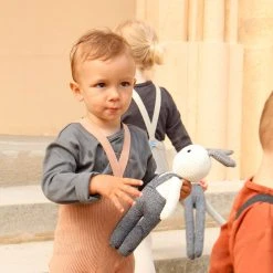 Silly Silas Cotton Rib Footless Tights With Braces - Light Brown/Blush Cotton & Linen