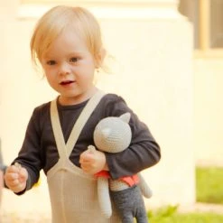 Silly Silas Cotton Rib Tights With Braces - Cream