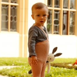 Silly Silas Cotton Rib Footless Tights With Braces - Light Brown/Blush Cotton & Linen