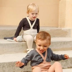 Silly Silas Cotton Rib Footless Tights With Braces - Light Brown/Blush Cotton & Linen