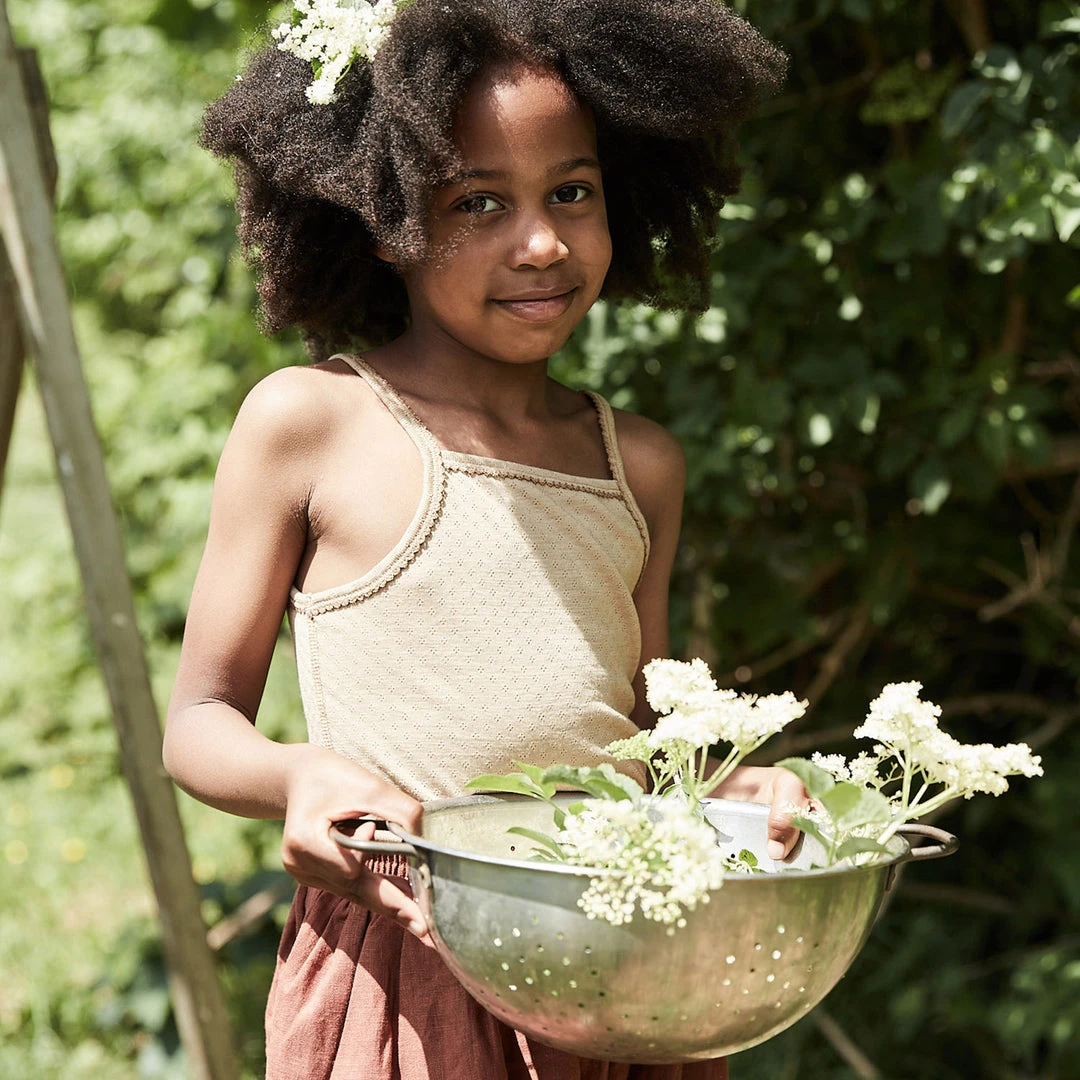 SISKIN Merino Wool/Silk Pointelle Strappy Vest - Caramel