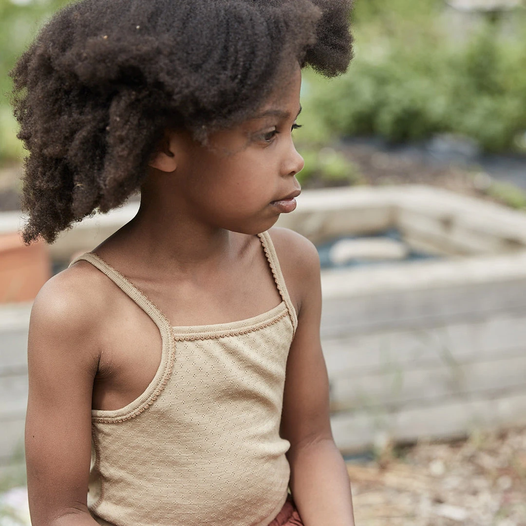 SISKIN Merino Wool/Silk Pointelle Strappy Vest - Caramel