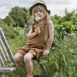 Monty & Co Cotton Porter Short Dungaree - Tan Cotton & Linen