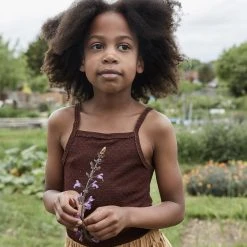 SISKIN Merino Wool/Silk Pointelle Strappy Vest - Chestnut Kids Wool