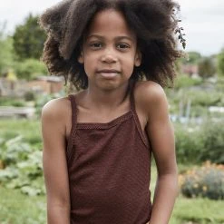 SISKIN Merino Wool/Silk Pointelle Strappy Vest - Chestnut Kids Wool