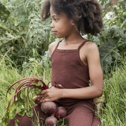 SISKIN Merino Wool/Silk Pointelle Leggings - Chestnut Kids Wool