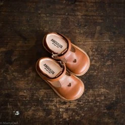 Angulus Toddler T-Bar Heart Shoes - Cognac