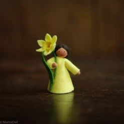 Fairies Toys Handmade Wool Fairy Holding Flower - Daffodil - Brown
