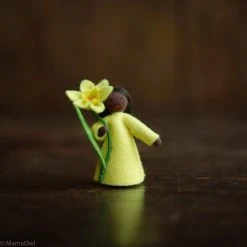 Fairies Toys Handmade Wool Fairy Holding Flower - Daffodil - Black